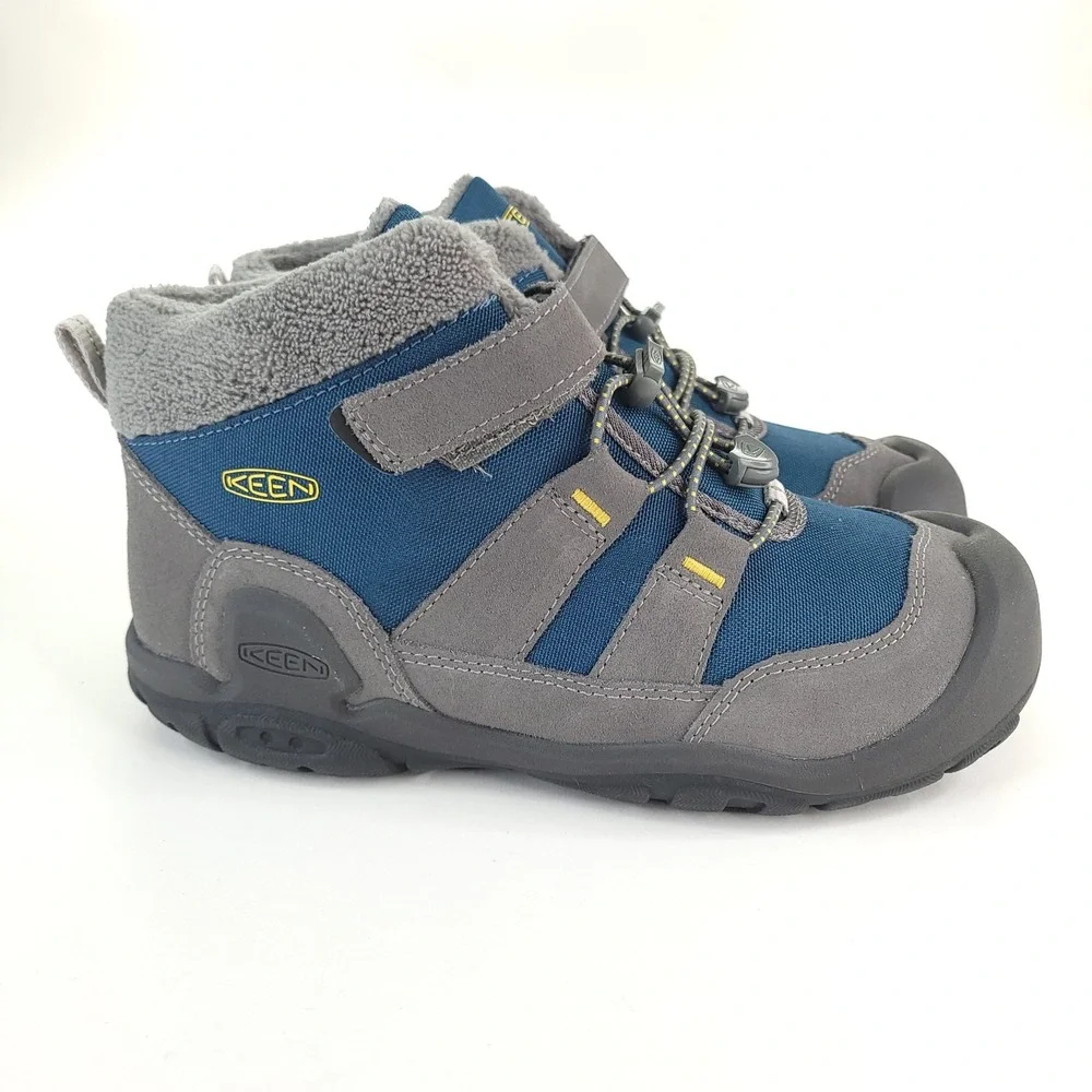 KEEN Targhee Mid Hiking Boots Youth 4‎ Blue Gray Waterproof Outdoor Play Walking